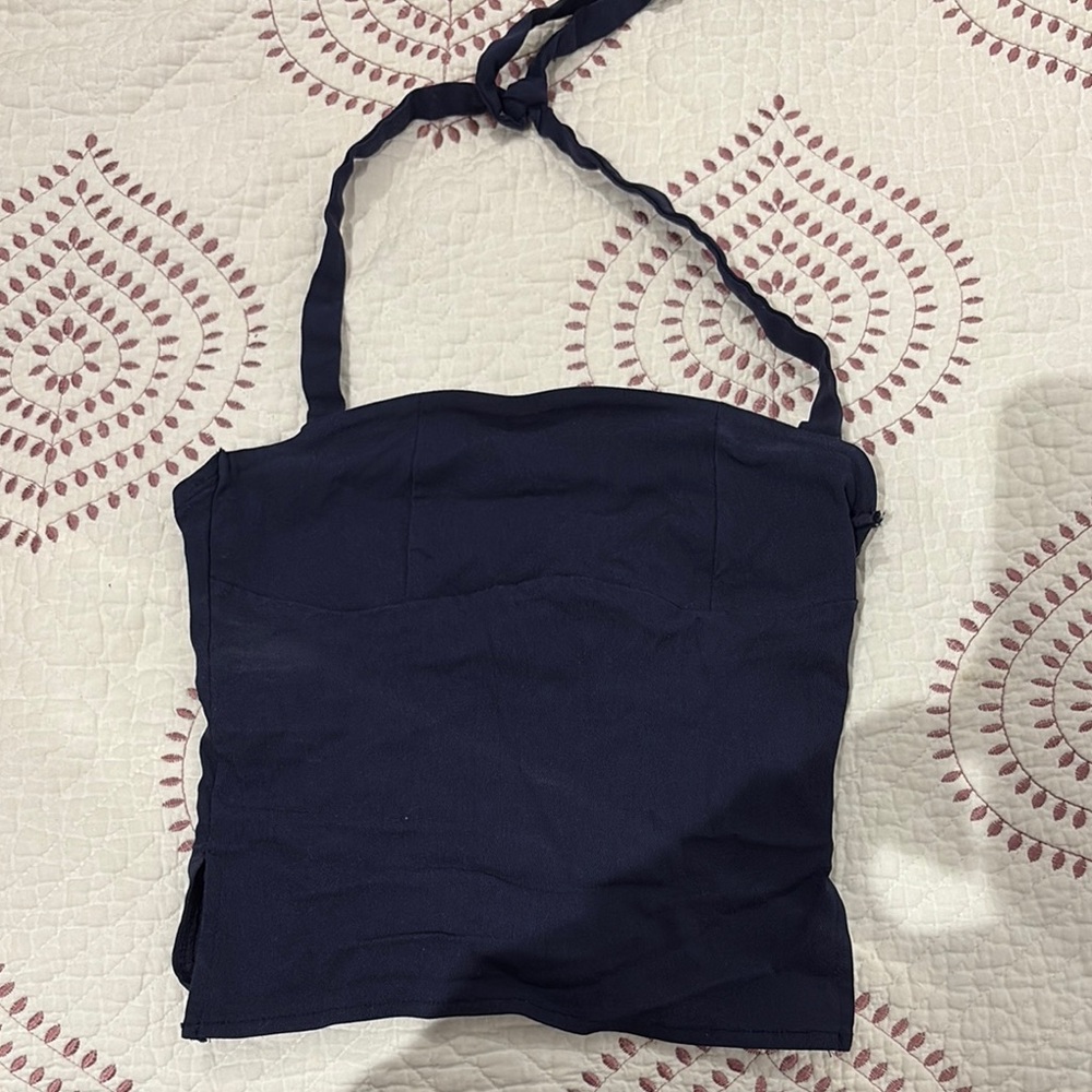 Edikted Blue and White Ruched Bustier Camisole